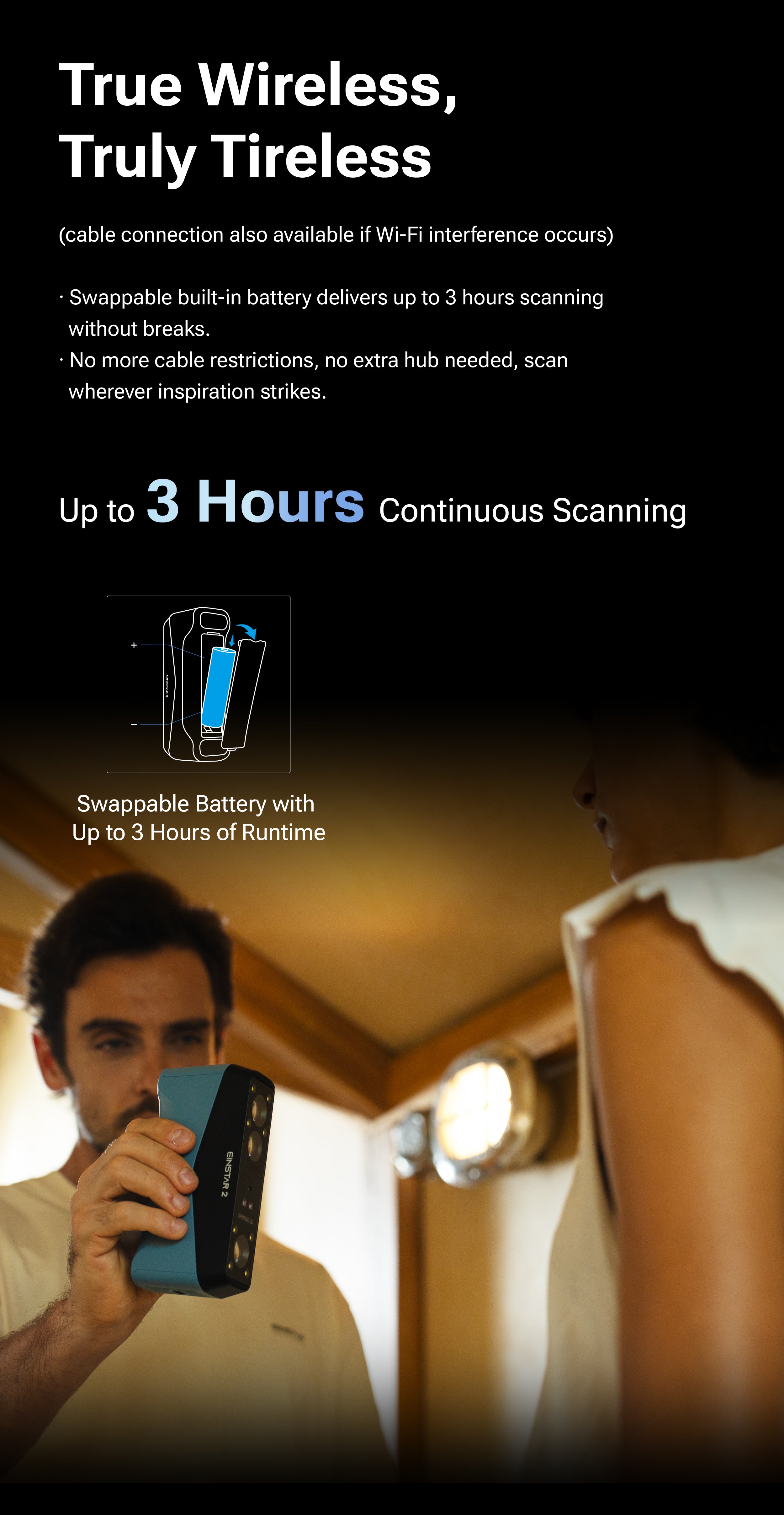 EINSTAR 2: Versatile True Wireless 3D Scanner with Enhanced Laser Detail