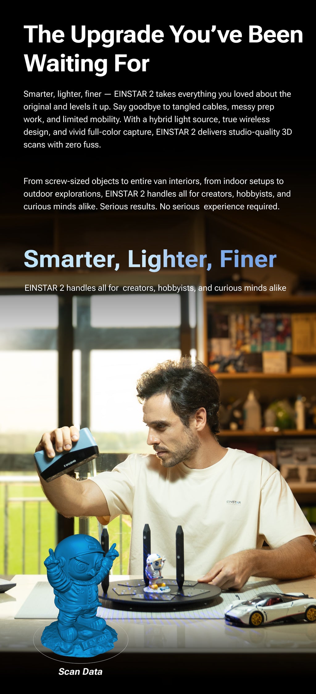 EINSTAR 2: Versatile True Wireless 3D Scanner with Enhanced Laser Detail