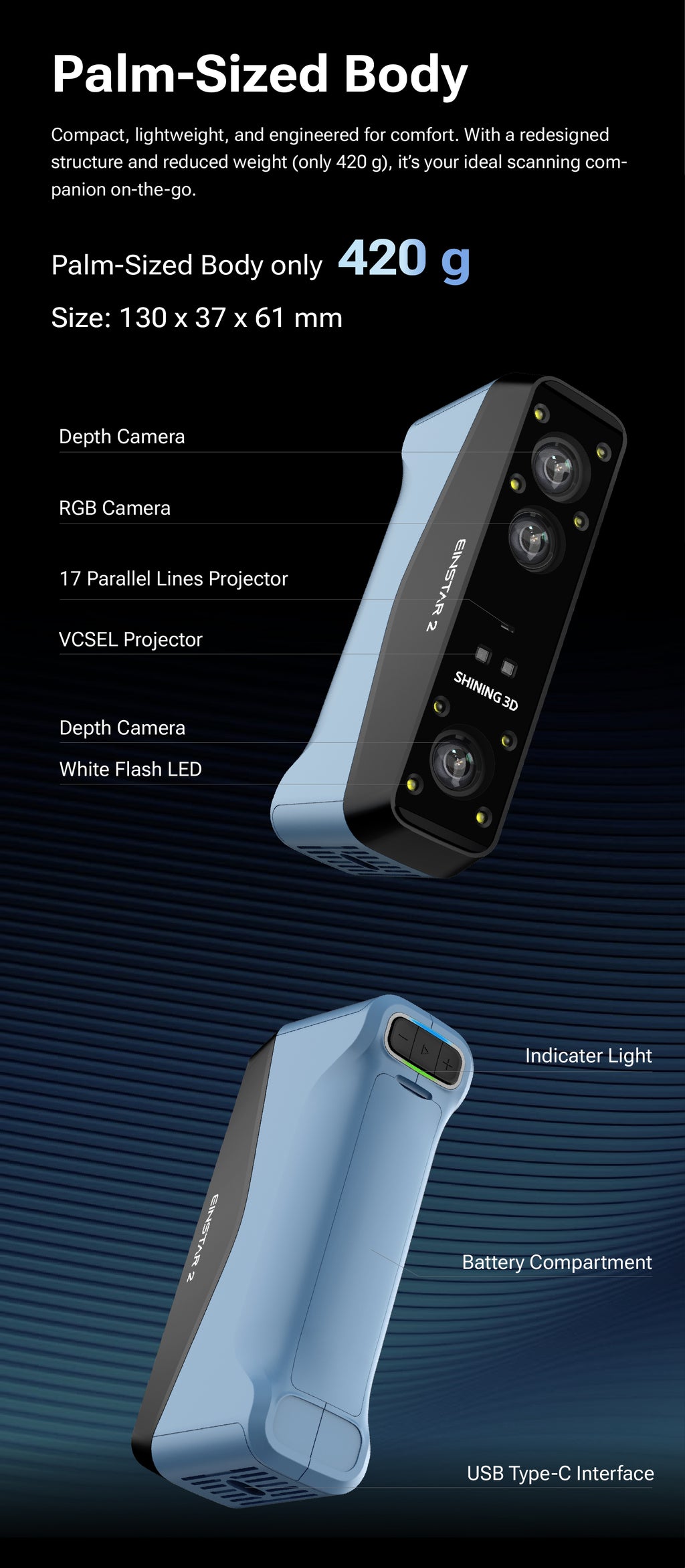 EINSTAR 2: Versatile True Wireless 3D Scanner with Enhanced Laser Detail
