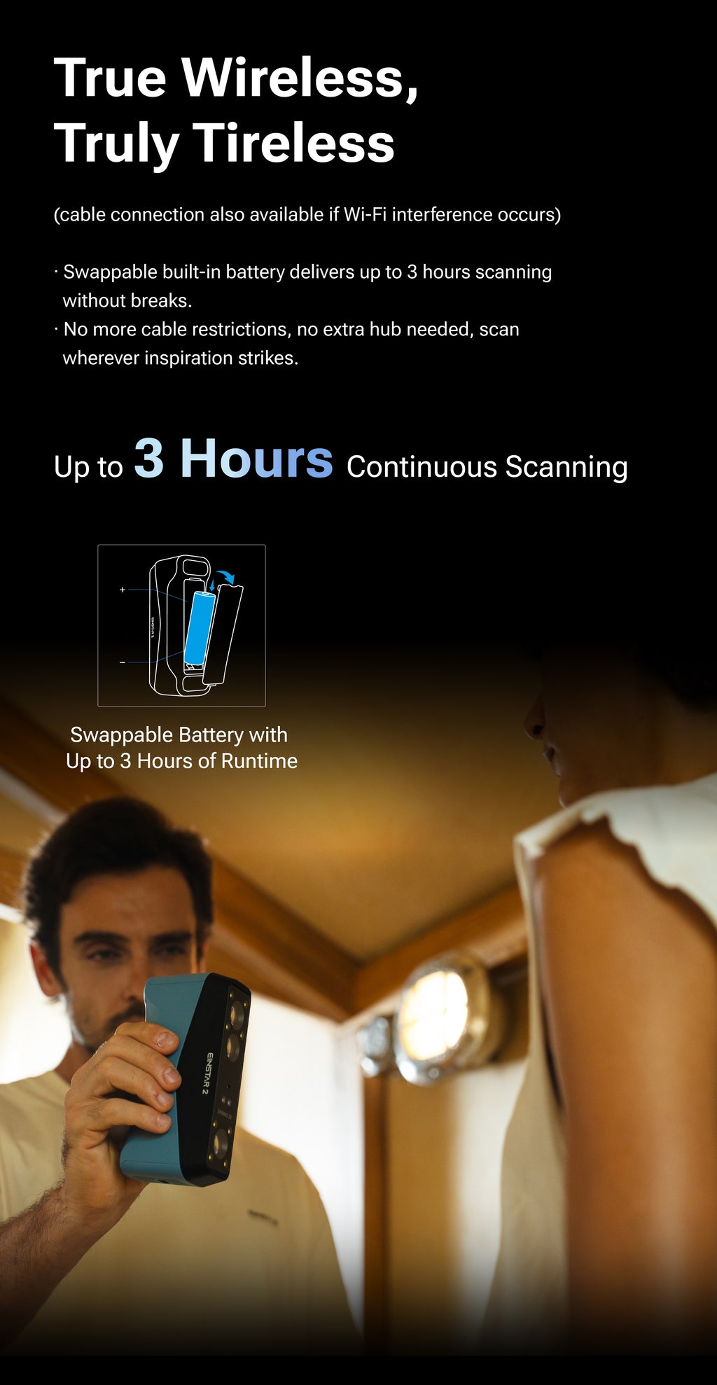 EINSTAR 2: Versatile True Wireless 3D Scanner with Enhanced Laser Detail